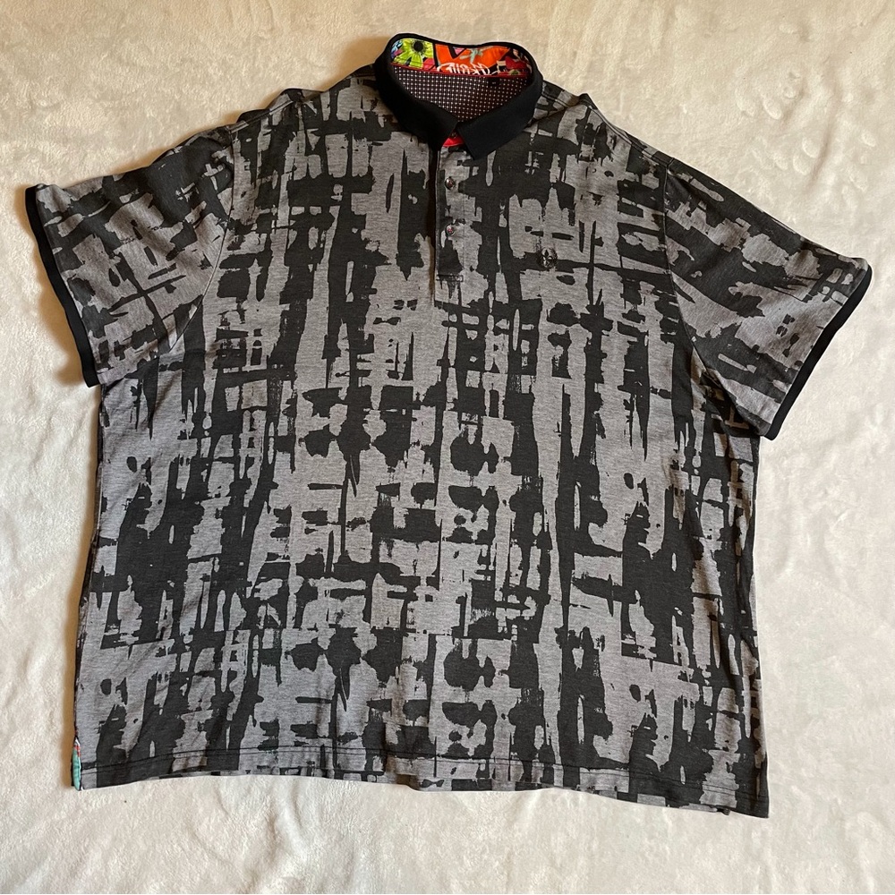 * Au Noir Sz 3X Mens Polo Shirt Short Sleeve Geometric Pattern 100% Cotton